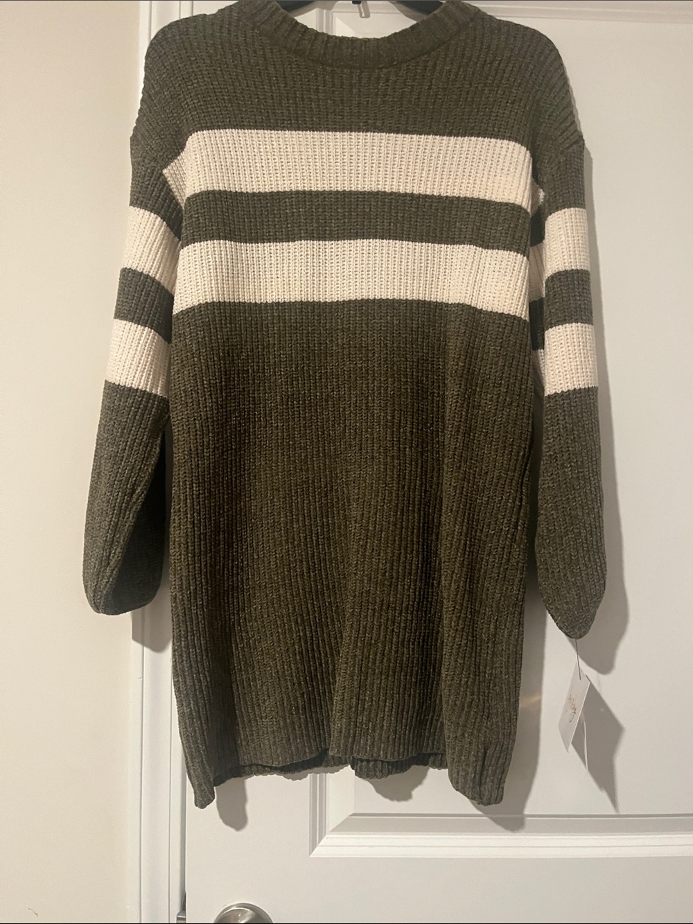 by & by Olive and Cream Striped Crewneck Sweater